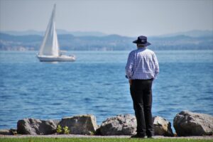 mindfulness man looking at boat